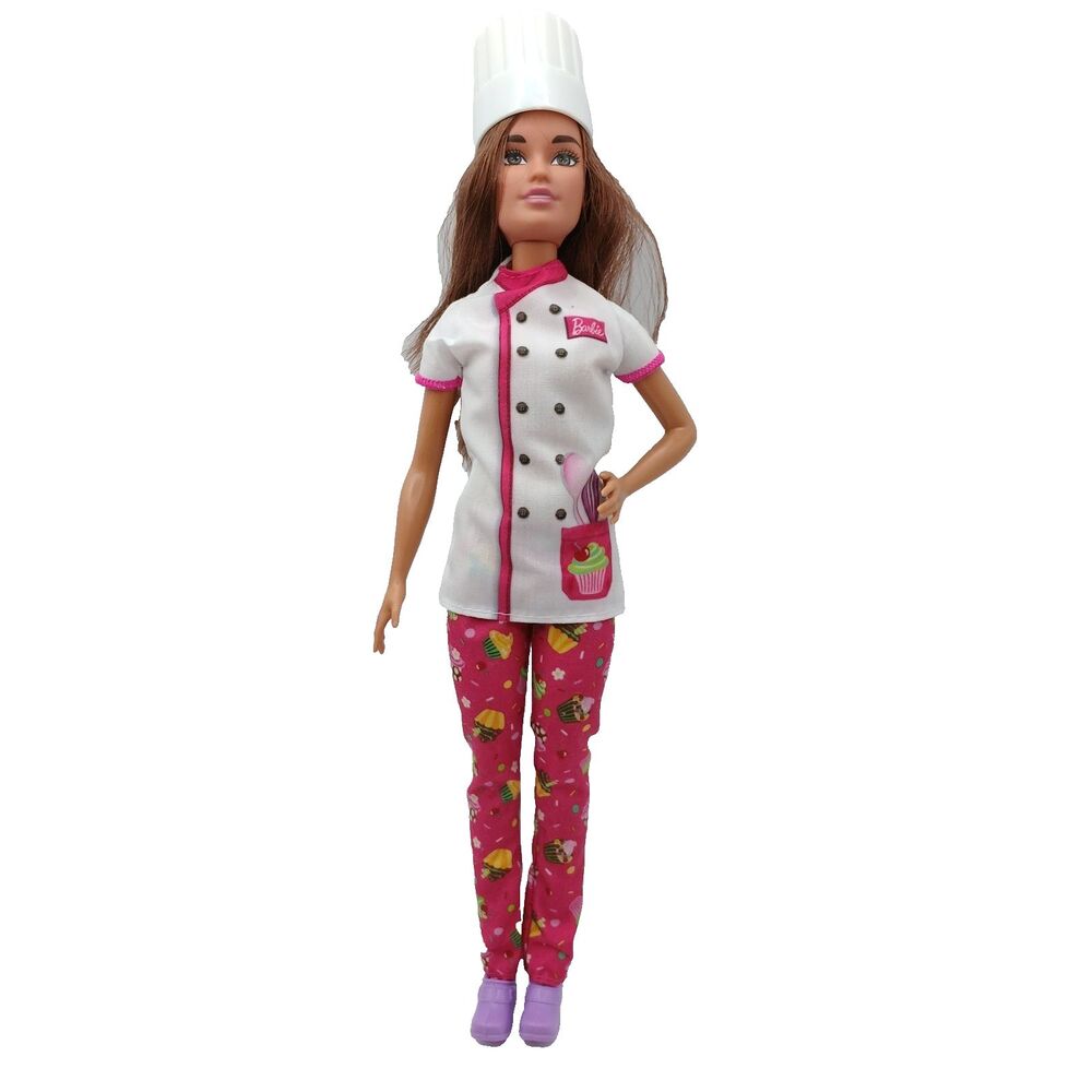 Barbie You Can Be Anything Pastry Chef Doll Brunette Dressed Top Pants Hat Shoes